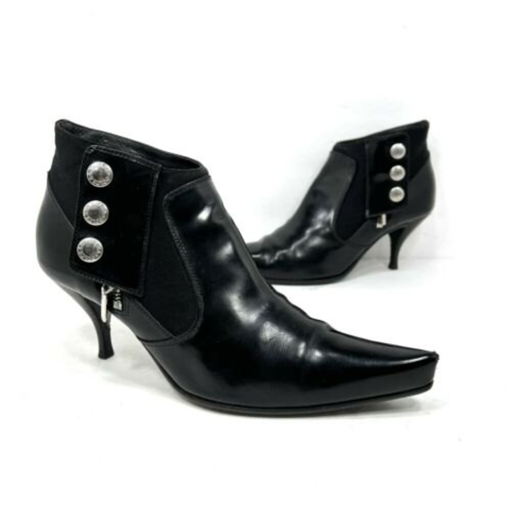 Dolce Gabbana Womens Patent Leather Heeled Ankle Booties Size 36.5 Black